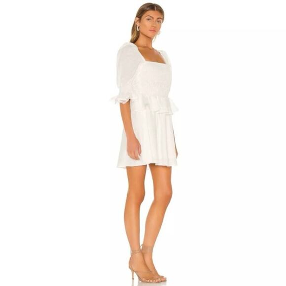 LPA x Revolve White Vivia Linen Blend Puff Sleeve Mini Dress Sz XL - Picture 7 of 11